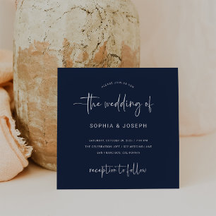 Moderne Schrift Dark Navy Blue Wedding Einladung
