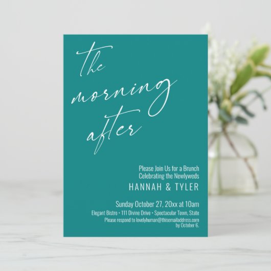 Moderne Schrift Der Morgen nach dem Brunch Aquamar Einladung (Stehend Vorderseite)