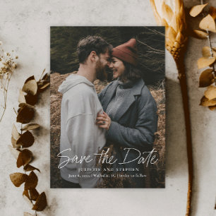 Moderne Schrift Einfache Hochzeitsfoto Save-The-Da Magneteinladung