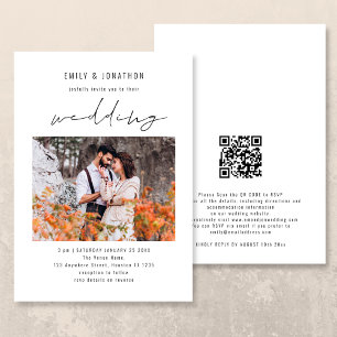 Moderne Schrift Foto QR Code Hochzeit Einladung