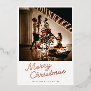 Moderne Schrift Foto Weiße Weihnachtsrose Gold Folien Feiertagskarte
