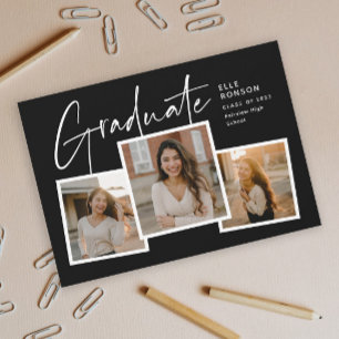Moderne Schrift-Fotocollage-Abschlusseinladung Postkarte