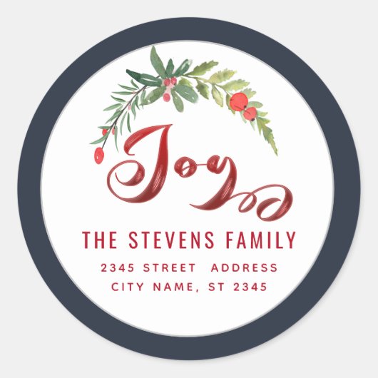 Moderne Schrift Freude rotes heiliges Label Runder Aufkleber (Vorderseite)