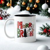 Moderne Schrift frohe und helle farbenfrohe Weihna Zweifarbige Tasse