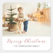 Moderne Schrift Frohe Weihnachten Foto Quadratischer Aufkleber (Vorderseite)