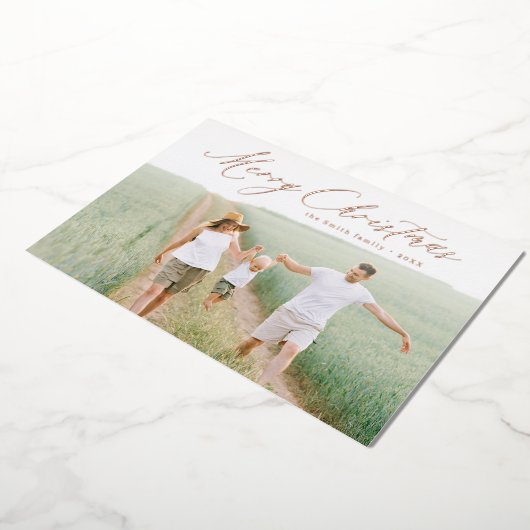 Moderne Schrift Frohe Weihnachten Foto Urlaub Folieneinladung (Gedreht)