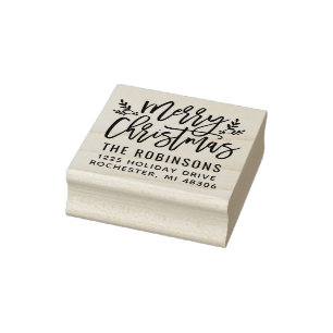 Moderne Schrift Frohe Weihnachten Rücksendeadresse Gummistempel