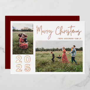 Moderne Schrift Frohe Weihnachten Zwei-Familien-Fo Folien Feiertagskarte