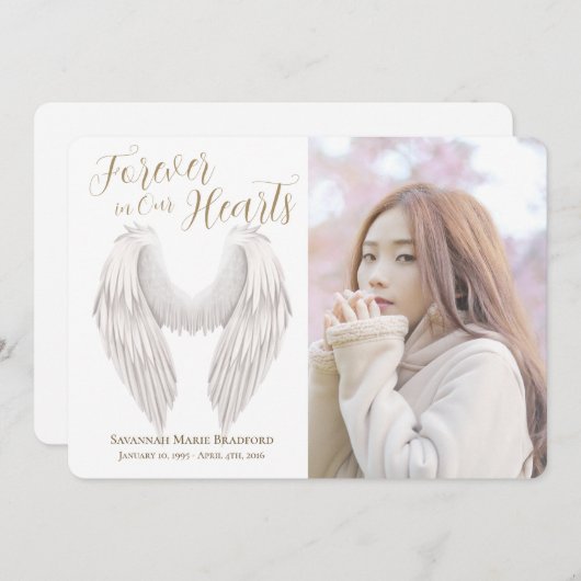 Moderne Schrift für immer im Foto "Herzflügel" Dankeskarte (Vorne/Hinten)