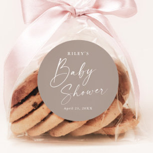 Moderne Schrift Genderneutrale Babyparty Runder Aufkleber