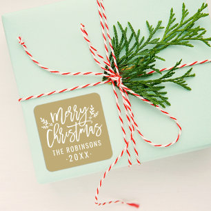 Moderne Schrift Gold Frohe Weihnachten Benutzerdef Quadratischer Aufkleber