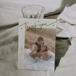 Moderne Schrift Herz Beige Hochzeit  Dankeskarte