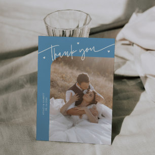 Moderne Schrift Herz Denim Blau Hochzeit  Dankeskarte