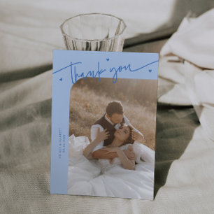 Moderne Schrift Herz Eisblau Hochzeit Dankeskarte