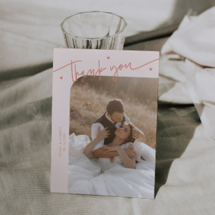 Moderne Schrift Herz Pfirsich Hochzeit Dankeskarte