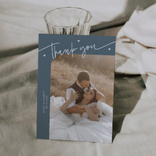 Moderne Schrift Herz Schieferblau Hochzeit  Dankeskarte