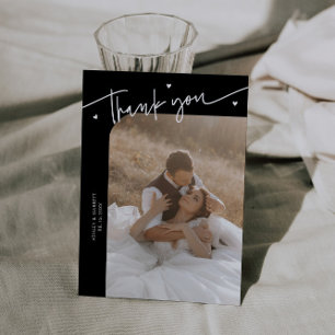 Moderne Schrift Herz Schwarze Hochzeit  Dankeskarte