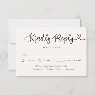 Moderne Schrift Herz Traditionelle Hochzeits-RSVP RSVP Karte