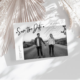 Moderne Schrift Herz Weiß Gebogener Rahmen Foto Save The Date