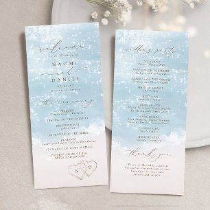 Moderne Schrift Herzen im Sand Strandhochzeit Programm