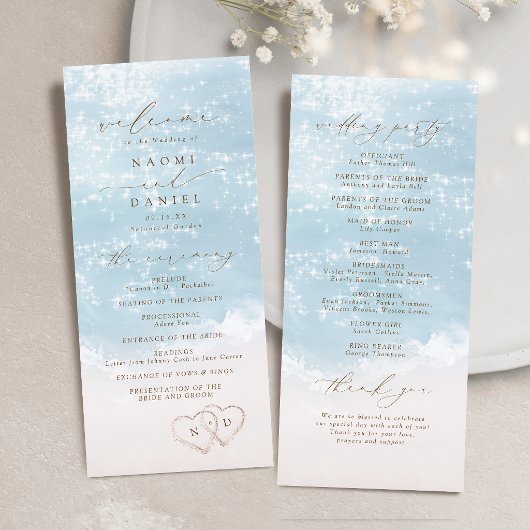 Moderne Schrift Herzen im Sand Strandhochzeit  Programm
