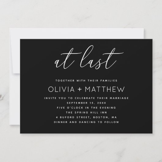 Moderne Schrift Hochzeit + QR Code | Black Minimal Einladung (Vorderseite)