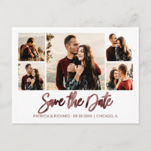 Moderne Schrift Hochzeit Termin Foto Collage Postkarte