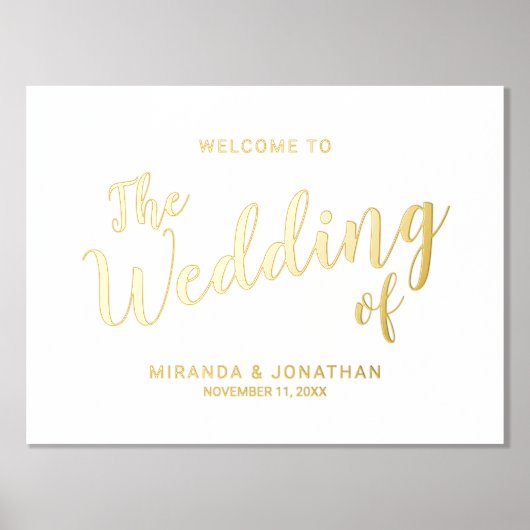 Moderne Schrift Hochzeit Willkommen Gold Foliendrucke (Vorderseite)