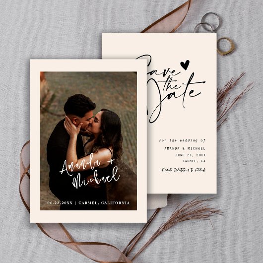 Moderne Schrift Hochzeitsfoto Save The Date