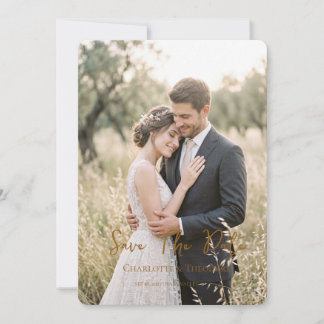 Moderne Schrift Hochzeitsfoto Save-the-Date-Karte Einladung