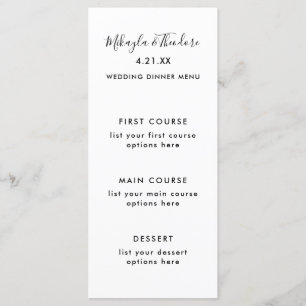 Moderne Schrift Hochzeitsmenükarte einfarbige Rück Menükarte