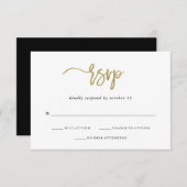 Moderne Schrift | Imitats Gold Wedding Response RSVP Karte (Vorne/Hinten)