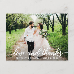 Moderne Schrift Liebe und Dank Hochzeitsfoto W Postkarte
