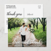 Moderne Schrift Liebe und Dank Hochzeitsfoto W Postkarte (Vorne/Hinten)