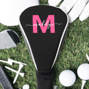 Moderne Schrift Mädchenhaft Rosa Monogramm Name Golf Headcover