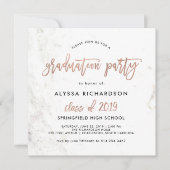 Moderne Schrift | Marble Graduation Party Rose Gol Einladung (Vorderseite)