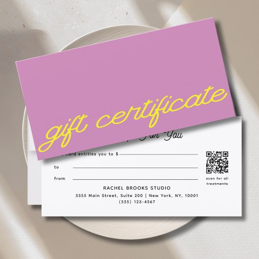 Moderne Schrift Mauve Pink QR-Code-Geschenkgutsche