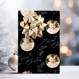 Moderne Schrift Merriest Christmas Familie 2 Foto Geschenkpapier