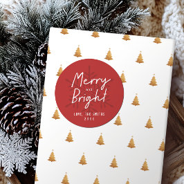 Moderne Schrift Merry & Bright Schneeflocken Weihn Runder Aufkleber