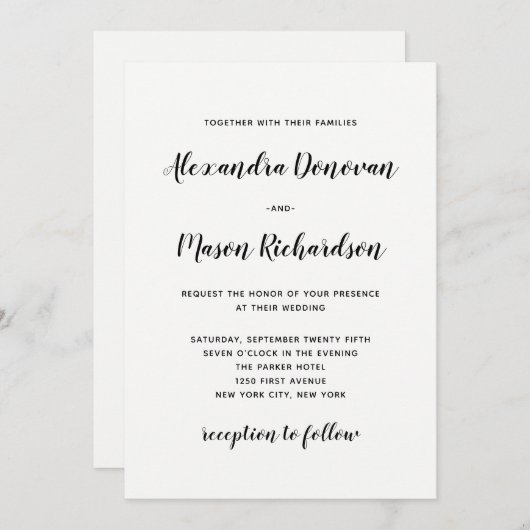 Moderne Schrift | Minimalistische Schwarz-Weiß-Hoc Einladung (Vorne/Hinten)