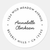 Moderne Schrift | Minimalistische weiße Rücksendea Runder Aufkleber (Vorderseite)