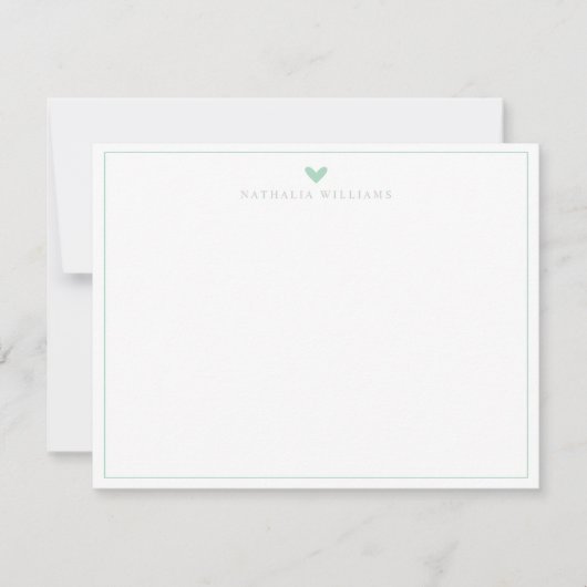 Moderne Schrift Mintgrüne Herz-Rahmen-Monogramm Mitteilungskarte (Vorderseite)