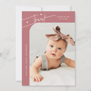 Moderne Schrift mit Herz Rosa Foto Geburt Ankündigung