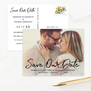 Moderne Schrift mit Pinseloptik Foto Save-the-Date Ankündigungspostkarte