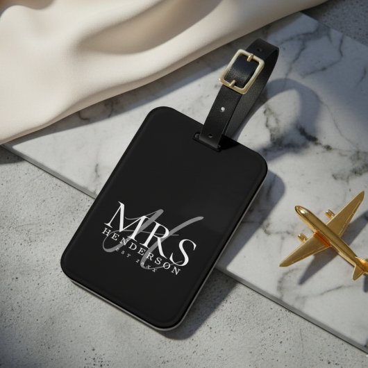 Moderne Schrift Monogramm Frischvermählte Reise Gepäckanhänger