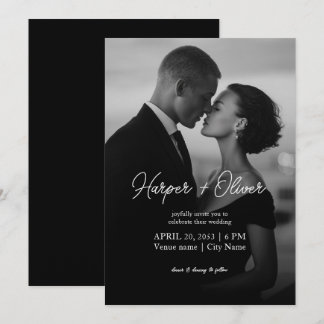 Moderne Schrift Namen Schwarz-Weiß-Foto-Hochzeit Einladung