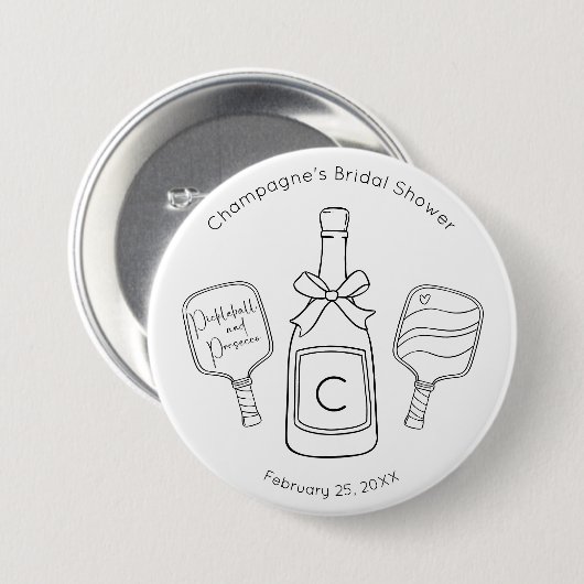 Moderne Schrift Pickleball & Prosecco Brautparty Button (Vorne & Hinten)