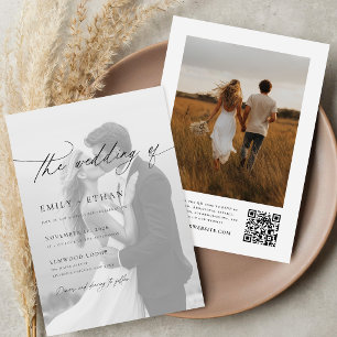 Moderne Schrift QR-Code Foto-Hochzeit Einladung