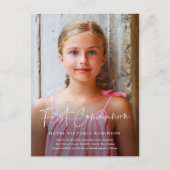 Moderne Schrift Religiöse Erste Kommunion Einladungspostkarte (Vorderseite)