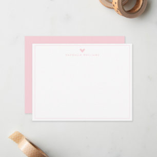 Moderne Schrift Rosa Herzrand Monogramm Notizkarte Mitteilungskarte